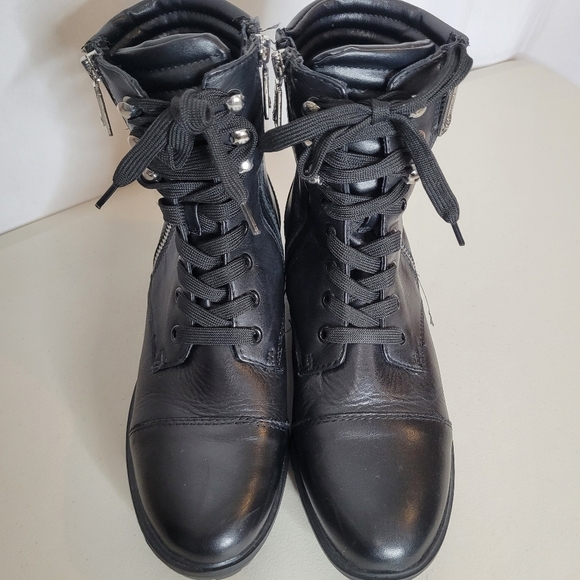 Blondo Mady Black Leather Waterproof Lace-Up Side Zip Combat Boots - Size 8 - Picture 8 of 16
